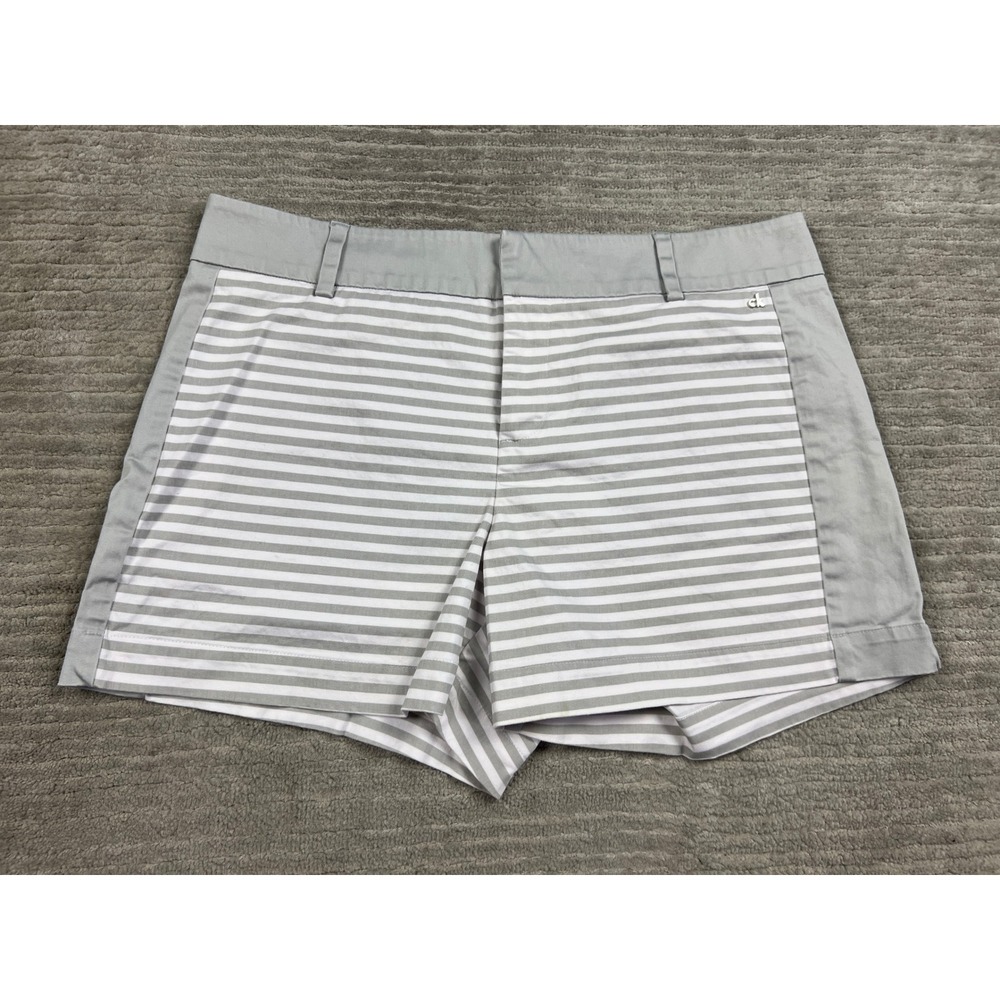 Calvin Klein Womens Grey White Striped Colorblock Chino Shorts Size 10‎ Stretch